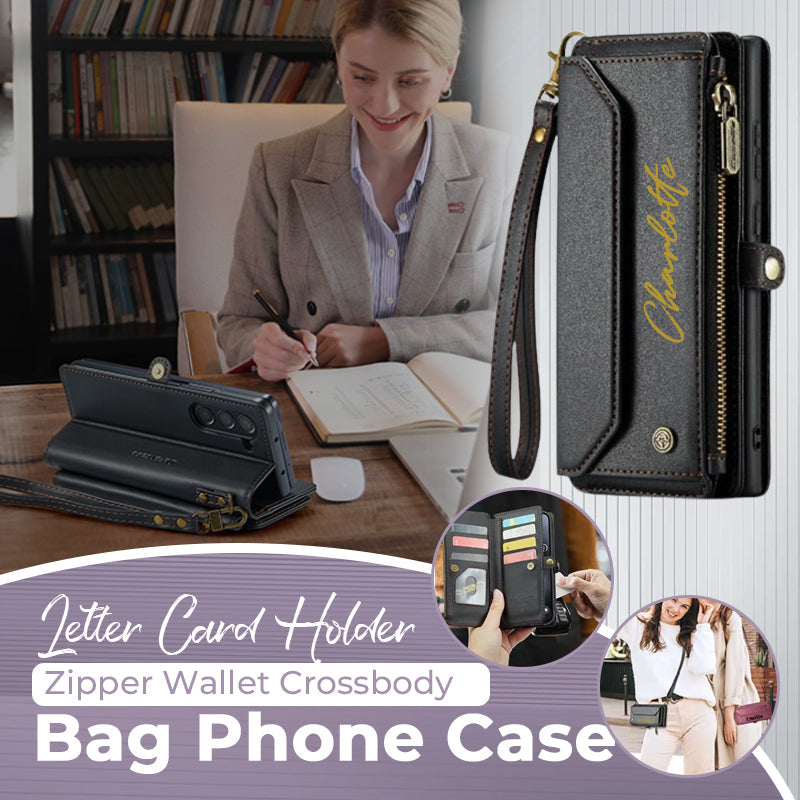 Gepersonaliseerd Letterkaarthouder Ritssluiting Portemonnee Crossbody Telefoonhoesje - Voor Iphone en Samsung