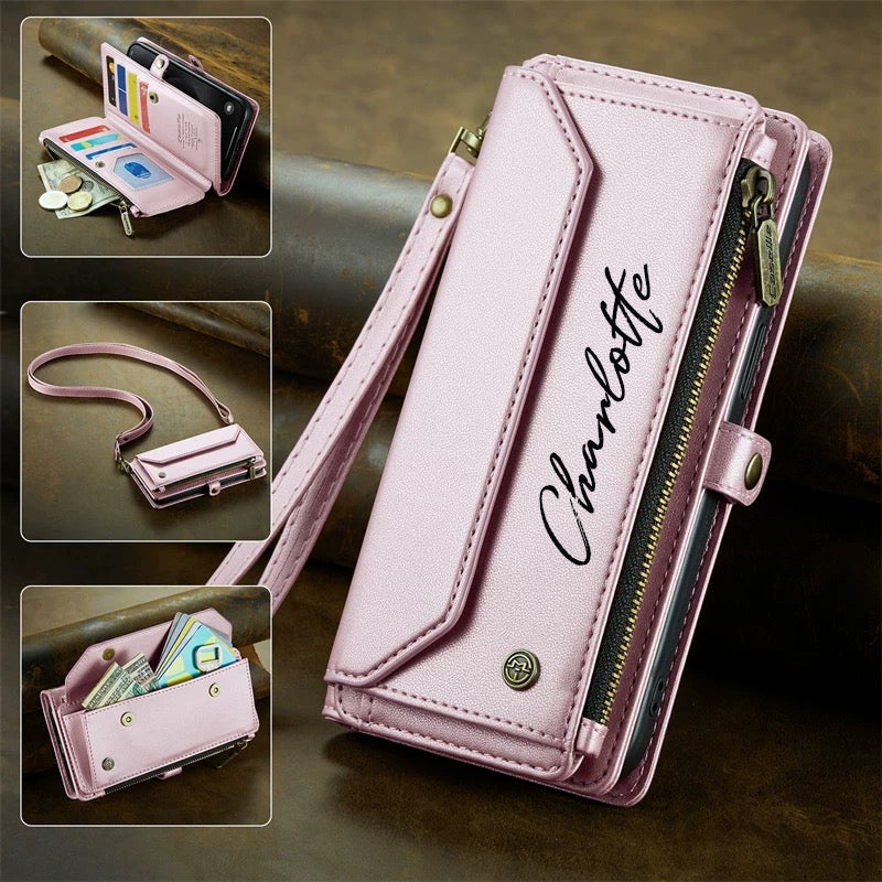 Gepersonaliseerd Letterkaarthouder Ritssluiting Portemonnee Crossbody Telefoonhoesje - Voor Iphone en Samsung