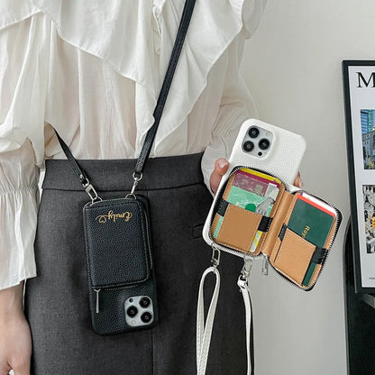 Gepersonaliseerde lederen portemonnee Crossbody telefoonhoesje voor iPhone