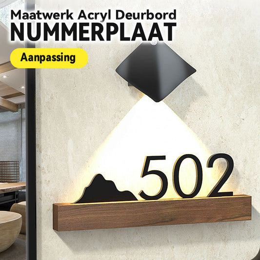 Maatwerk Acryl Deurbord Nummerplaat（Inclusief sensorlampje）