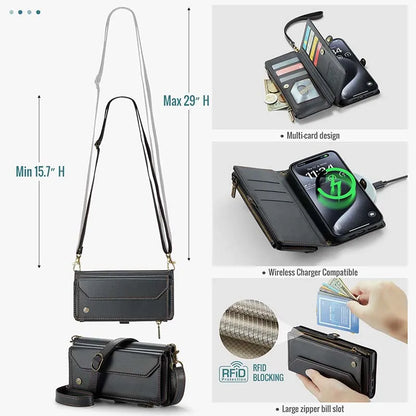 Gepersonaliseerd Letterkaarthouder Ritssluiting Portemonnee Crossbody Telefoonhoesje - Voor Iphone en Samsung