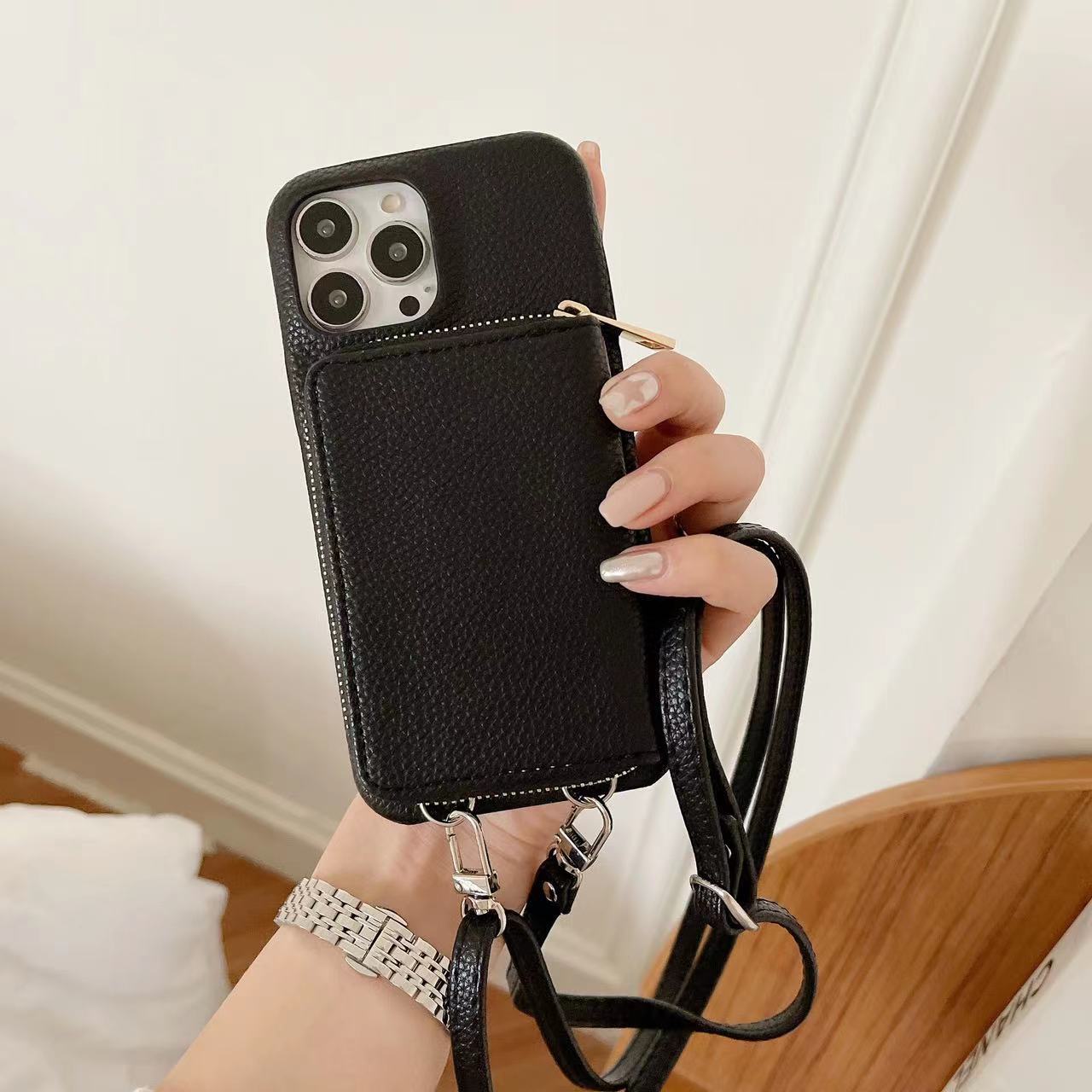 Gepersonaliseerde lederen portemonnee Crossbody telefoonhoesje voor iPhone