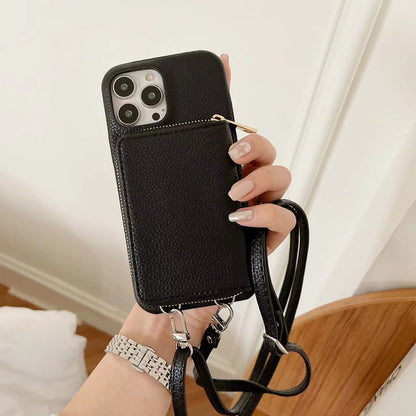 Gepersonaliseerde lederen portemonnee Crossbody telefoonhoesje voor iPhone