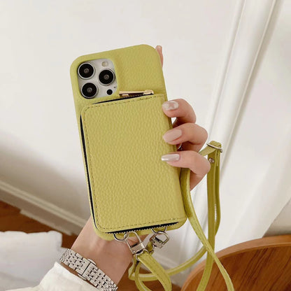 Gepersonaliseerde lederen portemonnee Crossbody telefoonhoesje voor iPhone