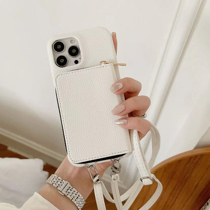 Gepersonaliseerde lederen portemonnee Crossbody telefoonhoesje voor iPhone