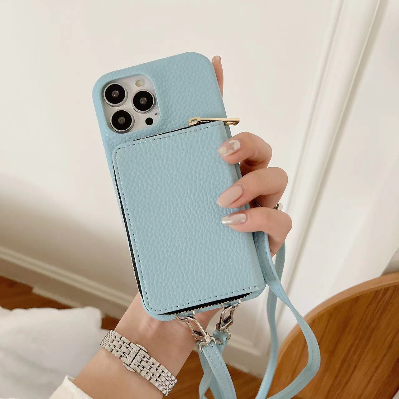 Gepersonaliseerde lederen portemonnee Crossbody telefoonhoesje voor iPhone